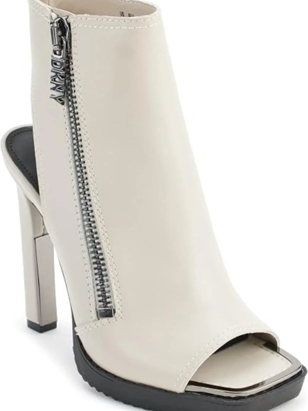 DKNY Leather Malia Peep Toe Heeled Bootie With Side Zipper